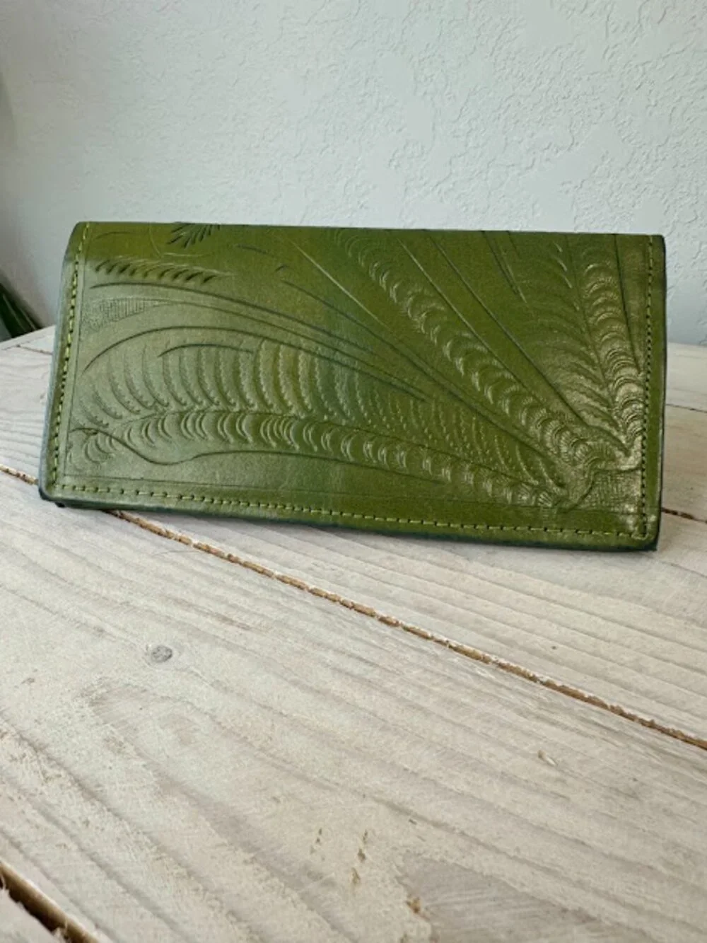 Leaders in Leather Green Tooled Wallet
